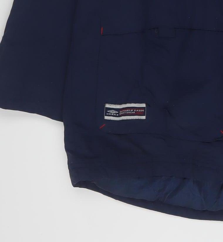 Umbro Boys Blue Hooded Parka Coat 12-13 Years Full Zip Water Resistant