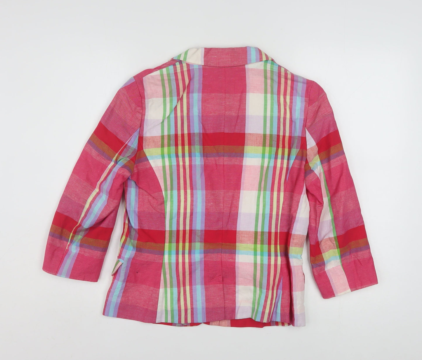 Tommy Hilfiger Womens Multicoloured Checked Blazer Size 8 Cotton Linen