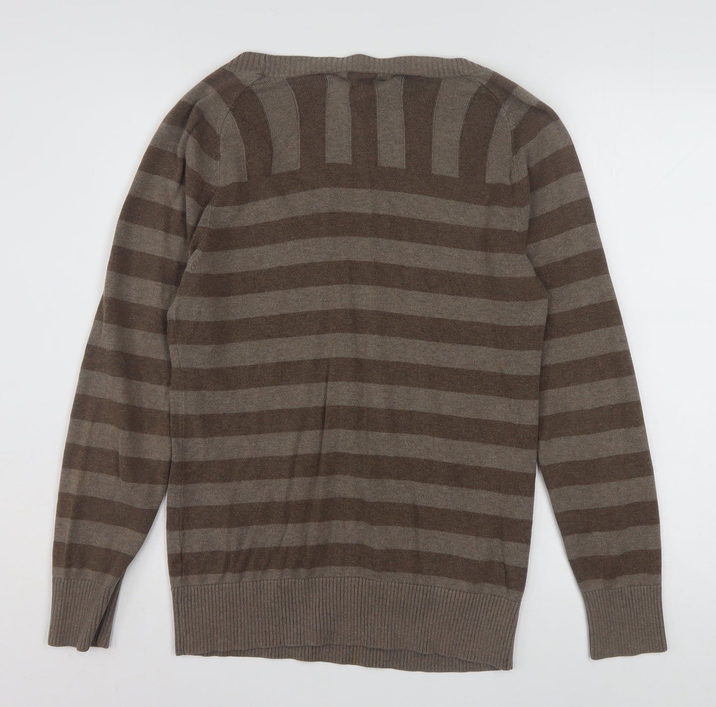 Tommy Hilfiger Men's Brown Striped Crew Neck Jumper Size L