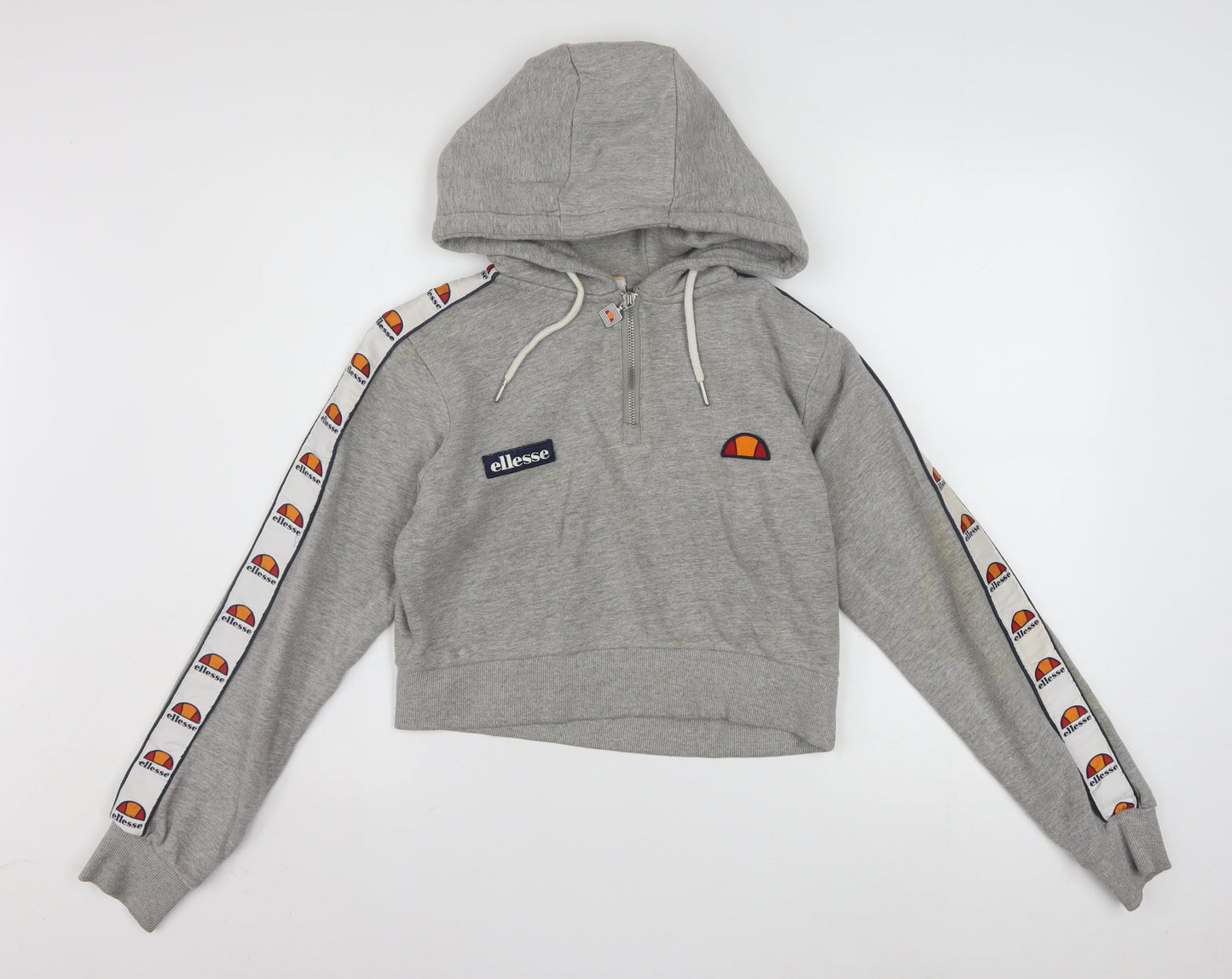 Ellesse Womens Grey Half Zip Cropped Hoodie Size 8 Logo Tape Detail