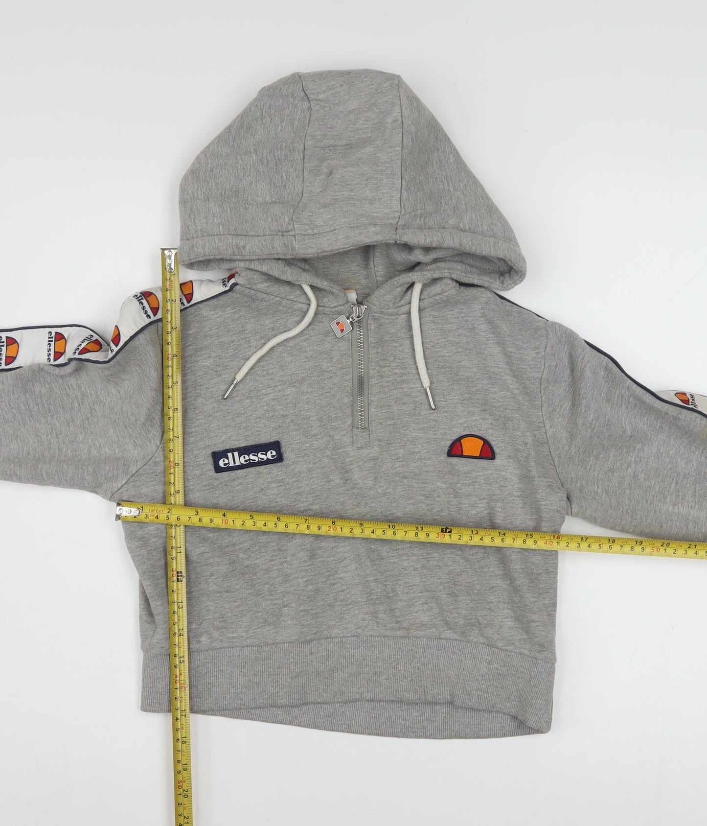 Ellesse Womens Grey Half Zip Cropped Hoodie Size 8 Logo Tape Detail