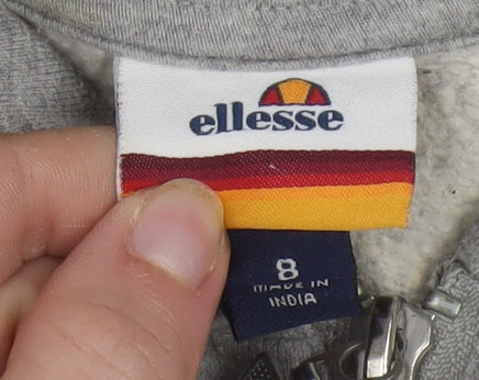 Ellesse Womens Grey Half Zip Cropped Hoodie Size 8 Logo Tape Detail