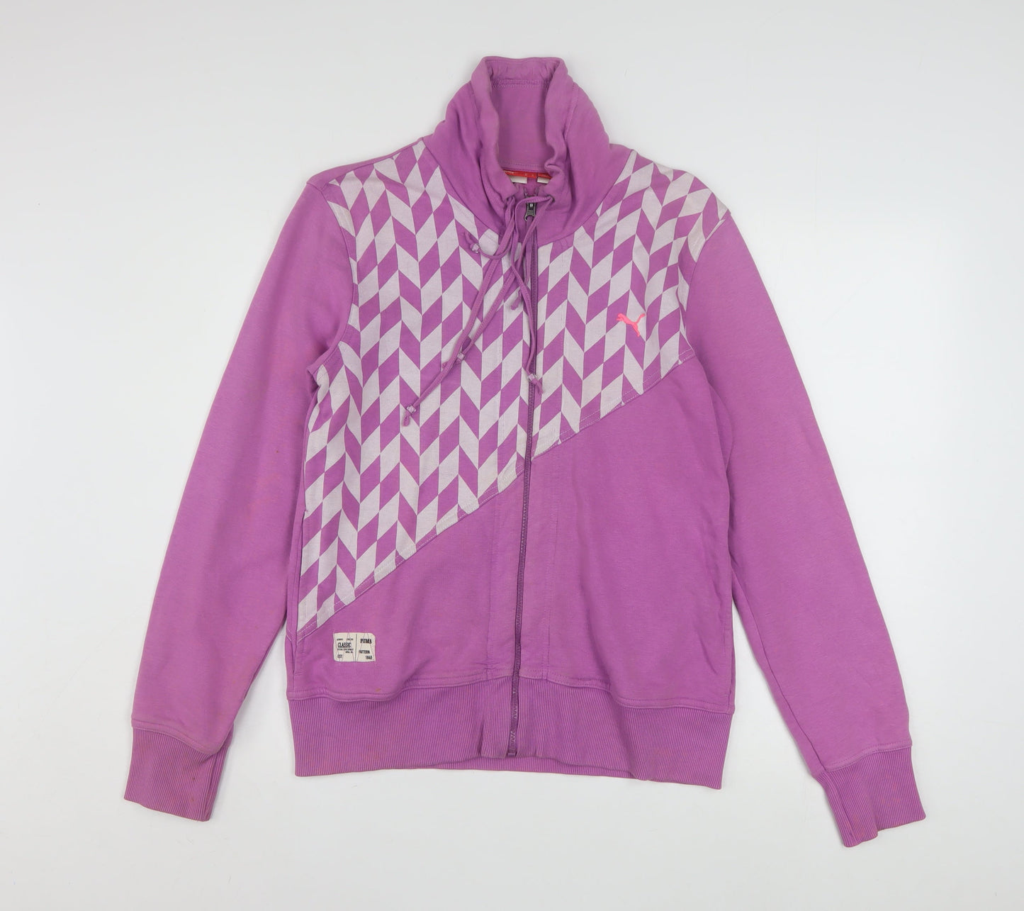 Puma Women Purple Full Zip Hoodie Size 16 Geometric Print