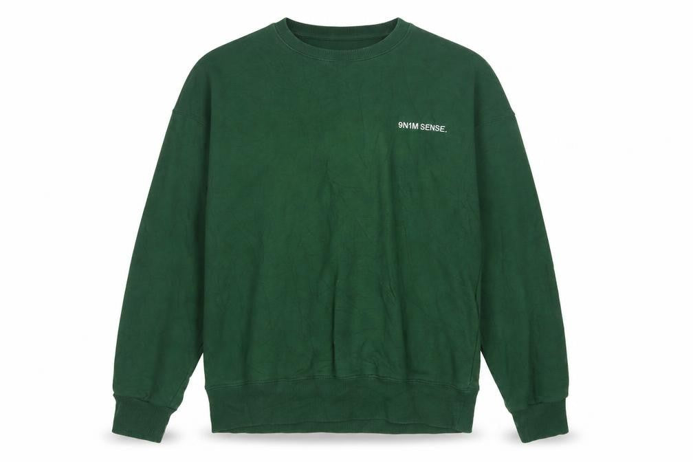 9N1M SENSE Men’s Green Cotton Crew Neck Pullover Sweatshirt L