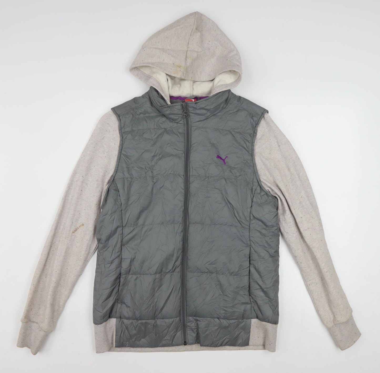 Puma Women's Grey Hooded Puffer Jacket Size 16 Casual Sportswear