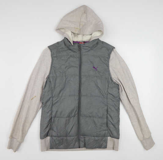 Puma Women's Grey Hooded Puffer Jacket Size 16 Casual Sportswear
