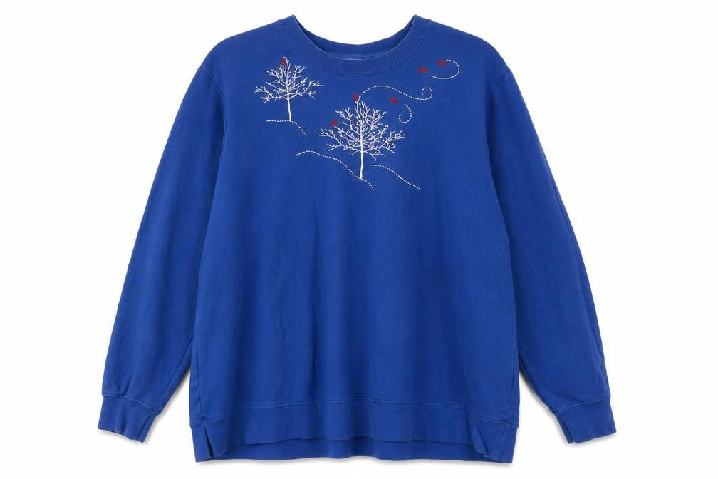 Holiday Editions Womens Blue Embroidered Pullover Sweatshirt Size 2XL