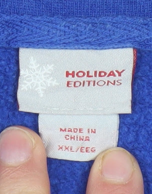 Holiday Editions Womens Blue Embroidered Pullover Sweatshirt Size 2XL