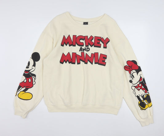 Disney Girls Beige Mickey and Minnie Sweatshirt L 11-13 Years Pullover