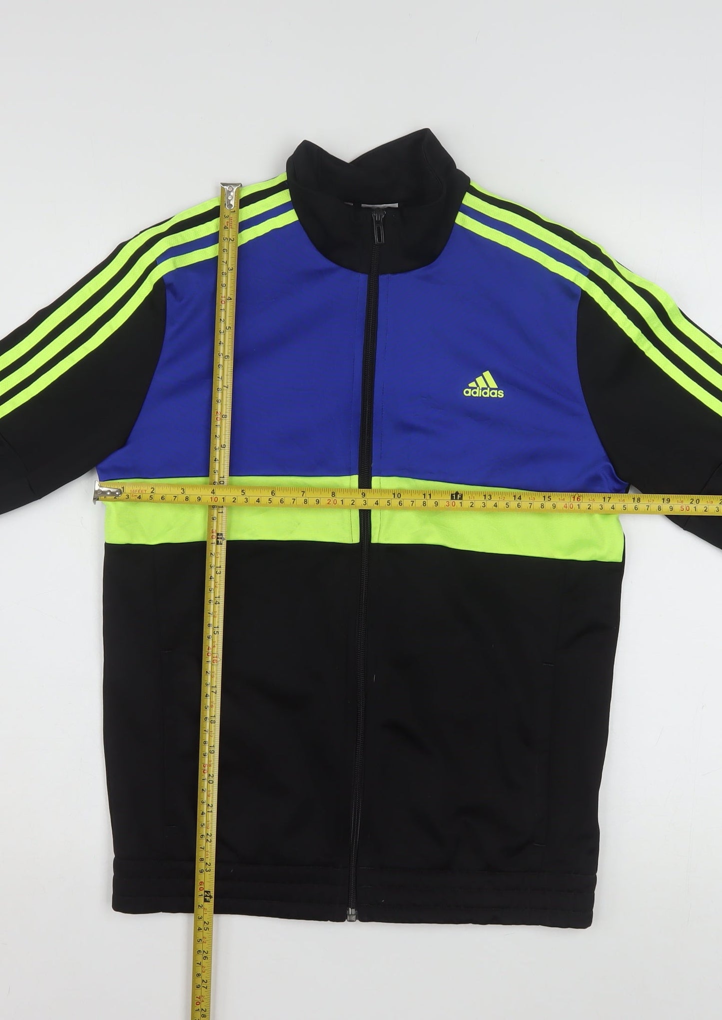 Adidas Boys Black Blue Green Track Jacket 13-14 Years Full Zip Sportswear