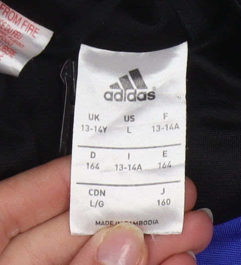 Adidas Boys Black Blue Green Track Jacket 13-14 Years Full Zip Sportswear