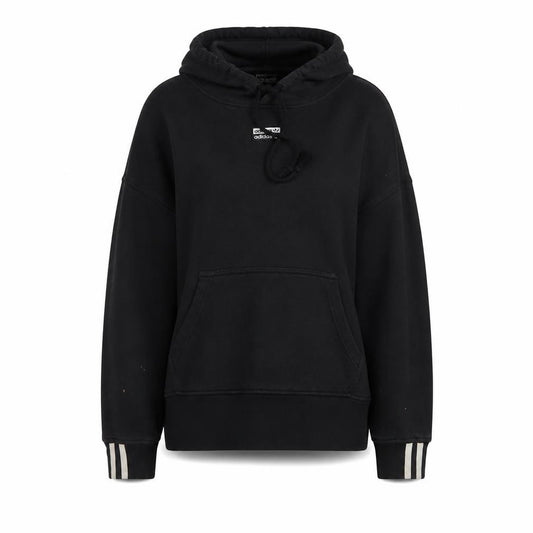 Adidas Women Black Size 10 Pullover Hoodie with Striped Cuffs