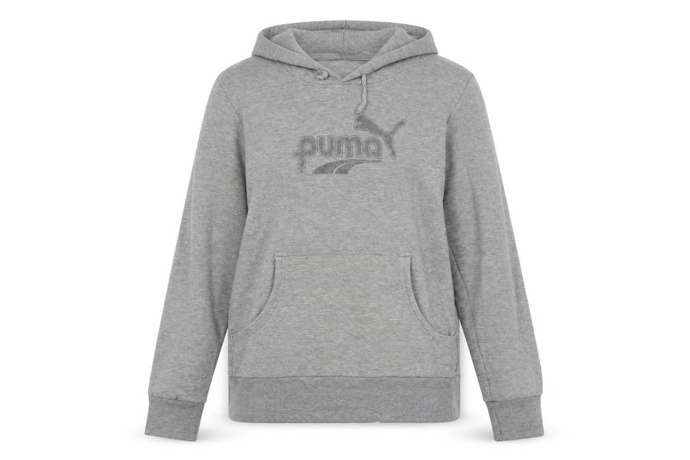 Puma Womens Grey Hoodie UK 12 Pullover Cotton Blend Logo Sweatshirt