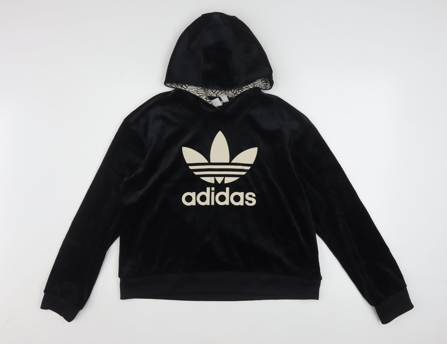 adidas Girls Black Velvet Hooded Pullover Sweatshirt 14-15 Years XL