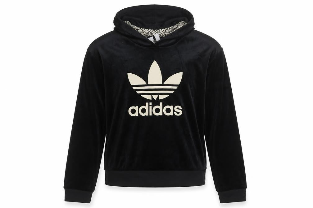 adidas Girls Black Velvet Hooded Pullover Sweatshirt 14-15 Years XL