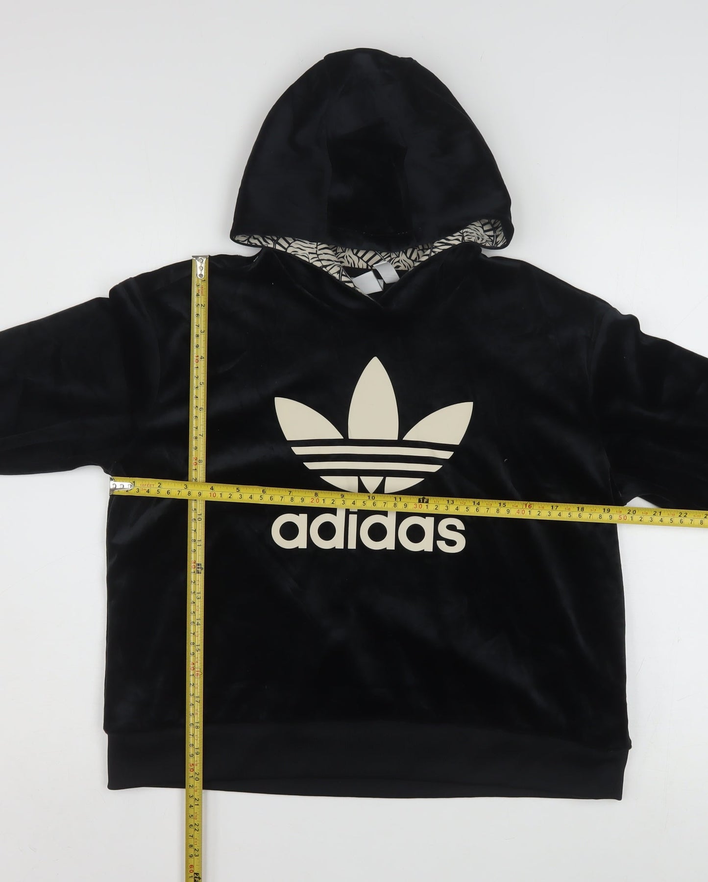 adidas Girls Black Velvet Hooded Pullover Sweatshirt 14-15 Years XL