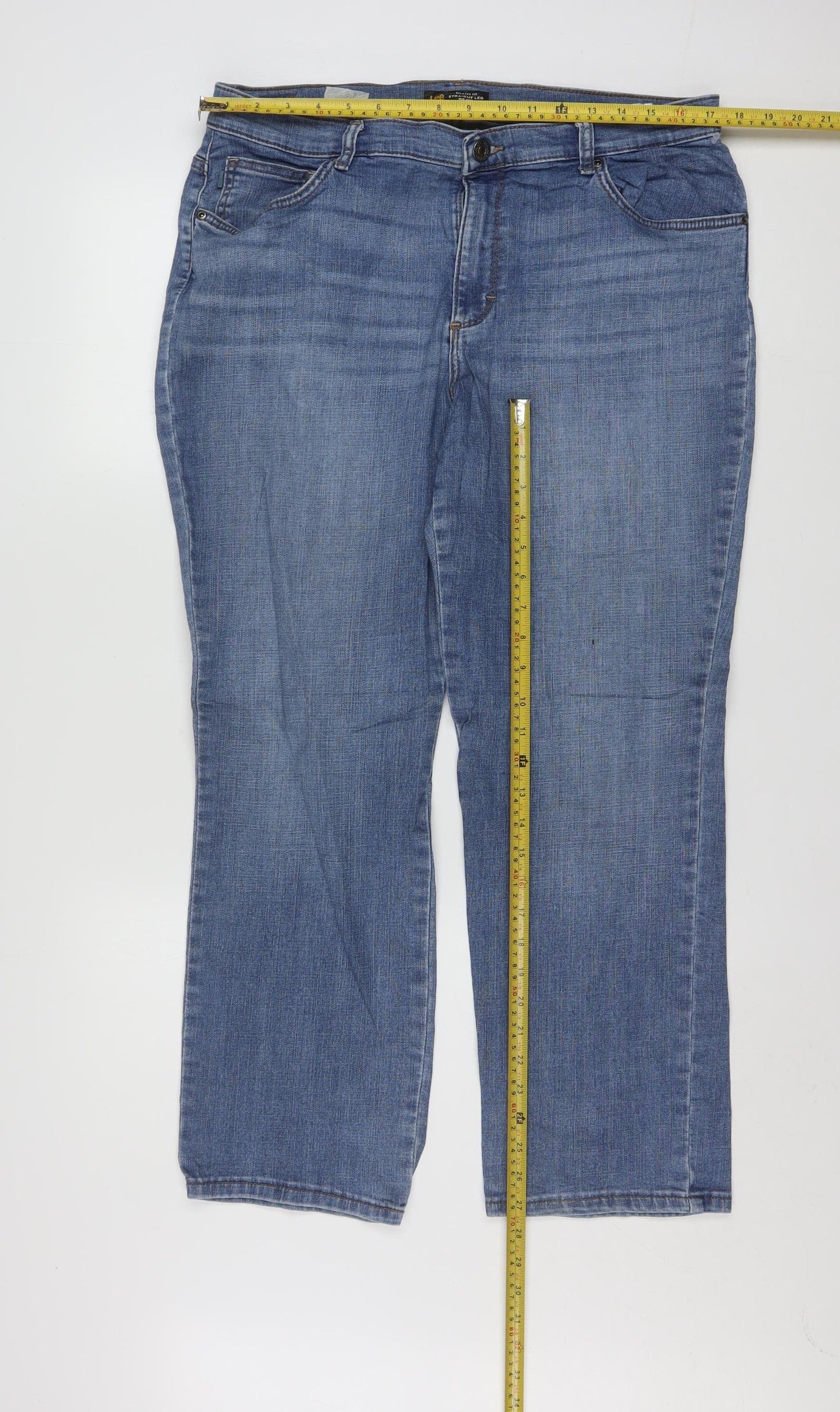 Lee Womens Blue Straight Leg Relaxed Fit Mid Rise Jeans Size 16