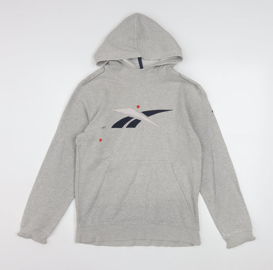 Reebok Girls Grey Hoodie 11-12 Years Pullover Graphic Logo Sweatshirt