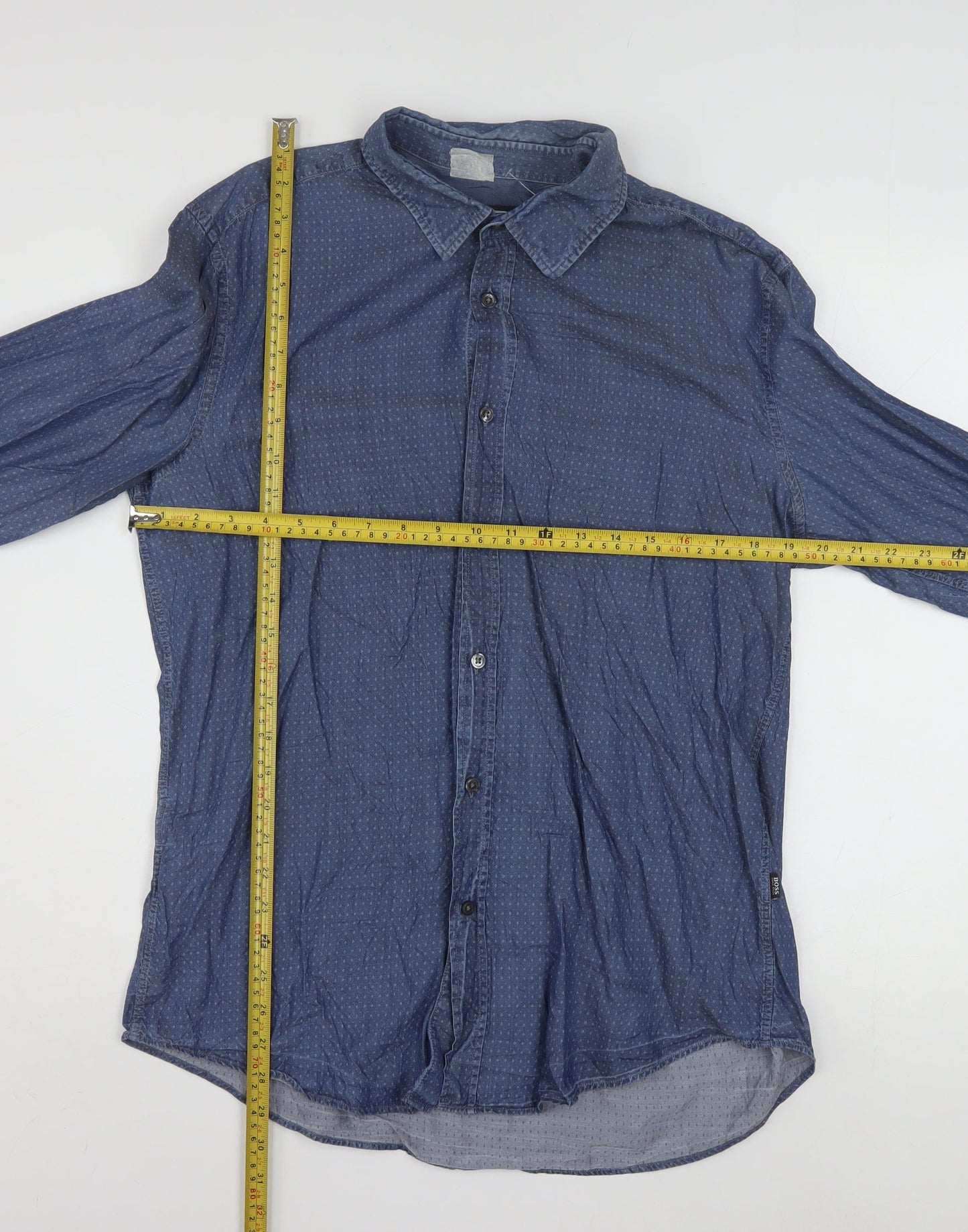 Hugo Boss Men's Blue Slim Fit Long Sleeve Cotton Button-Up Shirt XL