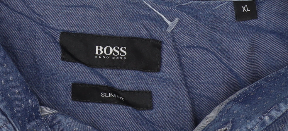 Hugo Boss Men's Blue Slim Fit Long Sleeve Cotton Button-Up Shirt XL