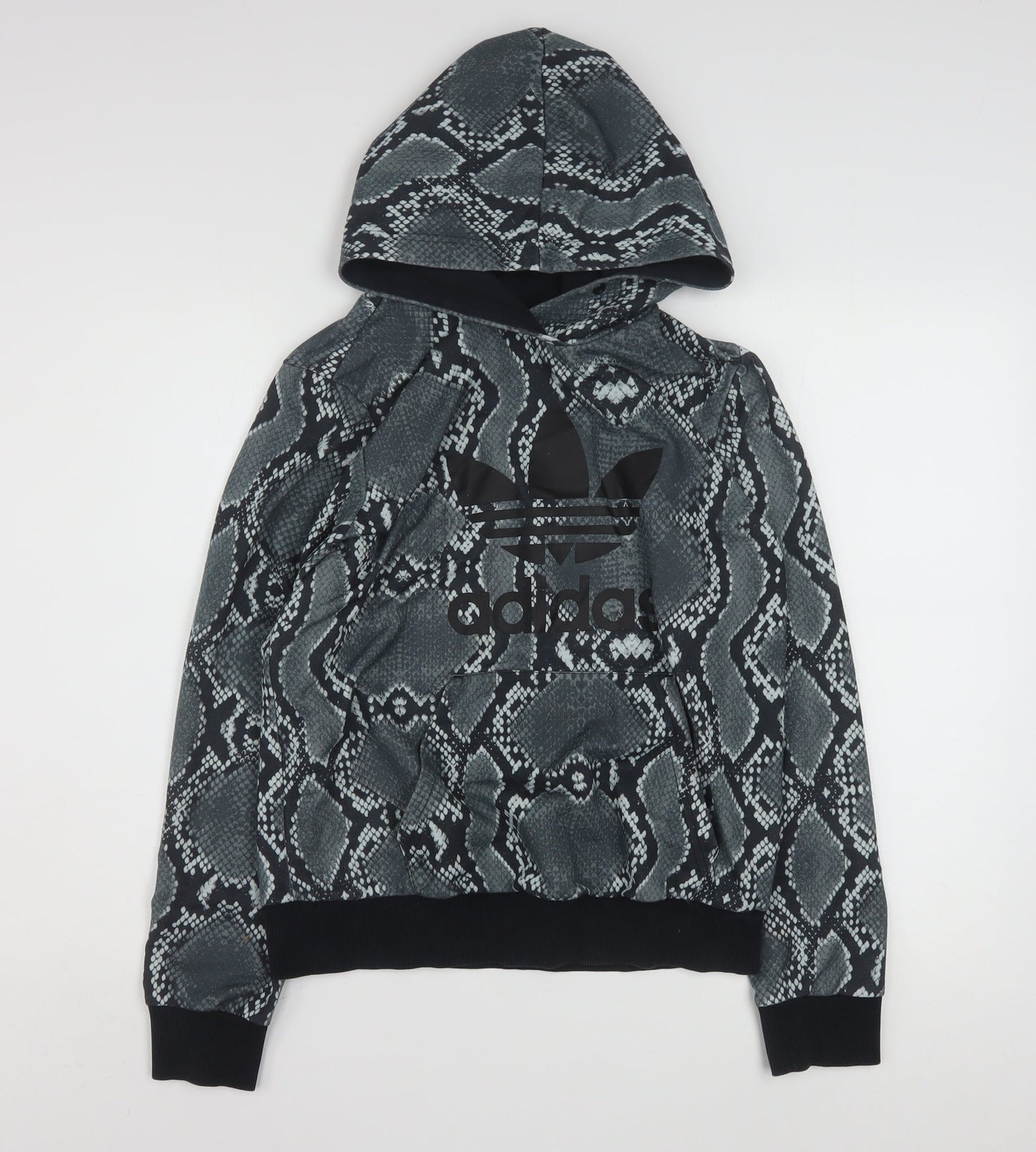 Adidas Womens Black Snake Print Pullover Hoodie Size 14 UK