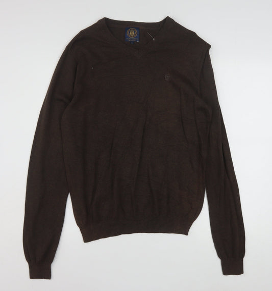 Henry Choice Men's Brown V-Neck Cotton Jumper Size S