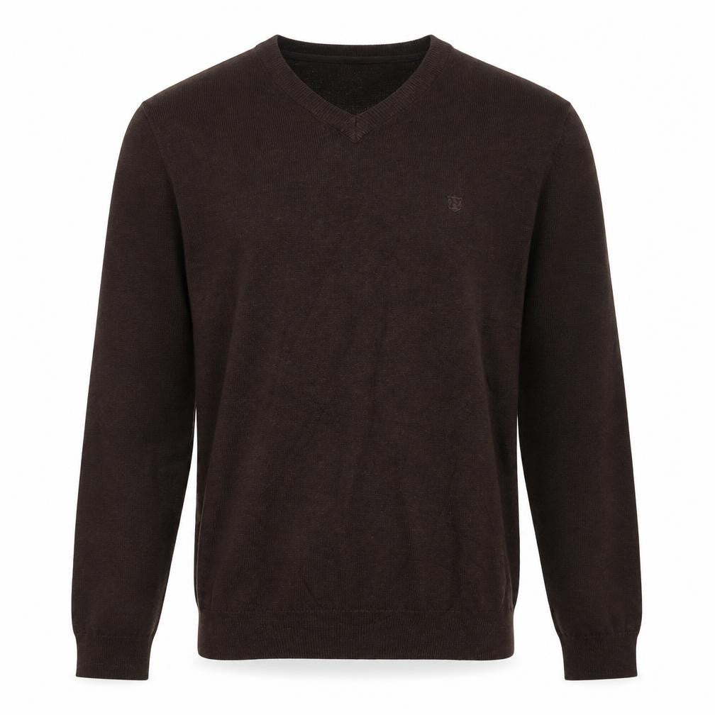 Henry Choice Men's Brown V-Neck Cotton Jumper Size S