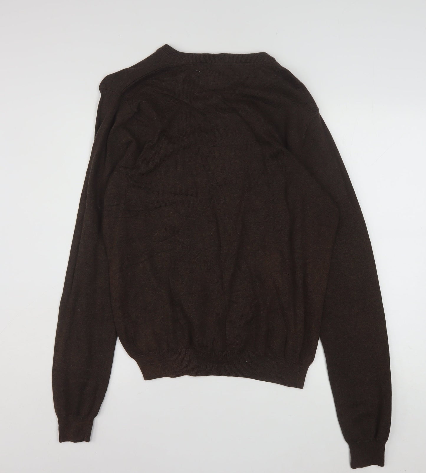 Henry Choice Men's Brown V-Neck Cotton Jumper Size S