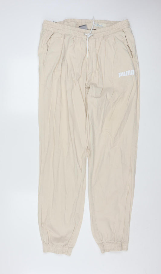 Puma Men Beige Cotton Jogger Trousers XL Regular Fit