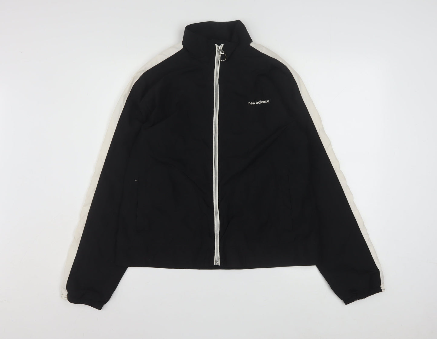 New Balance Womens Black L Windbreaker Jacket with Zip Pockets
