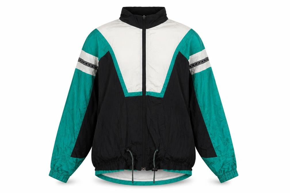 Sunterra Men’s Black Green White 90s Windbreaker Jacket Size S Retro