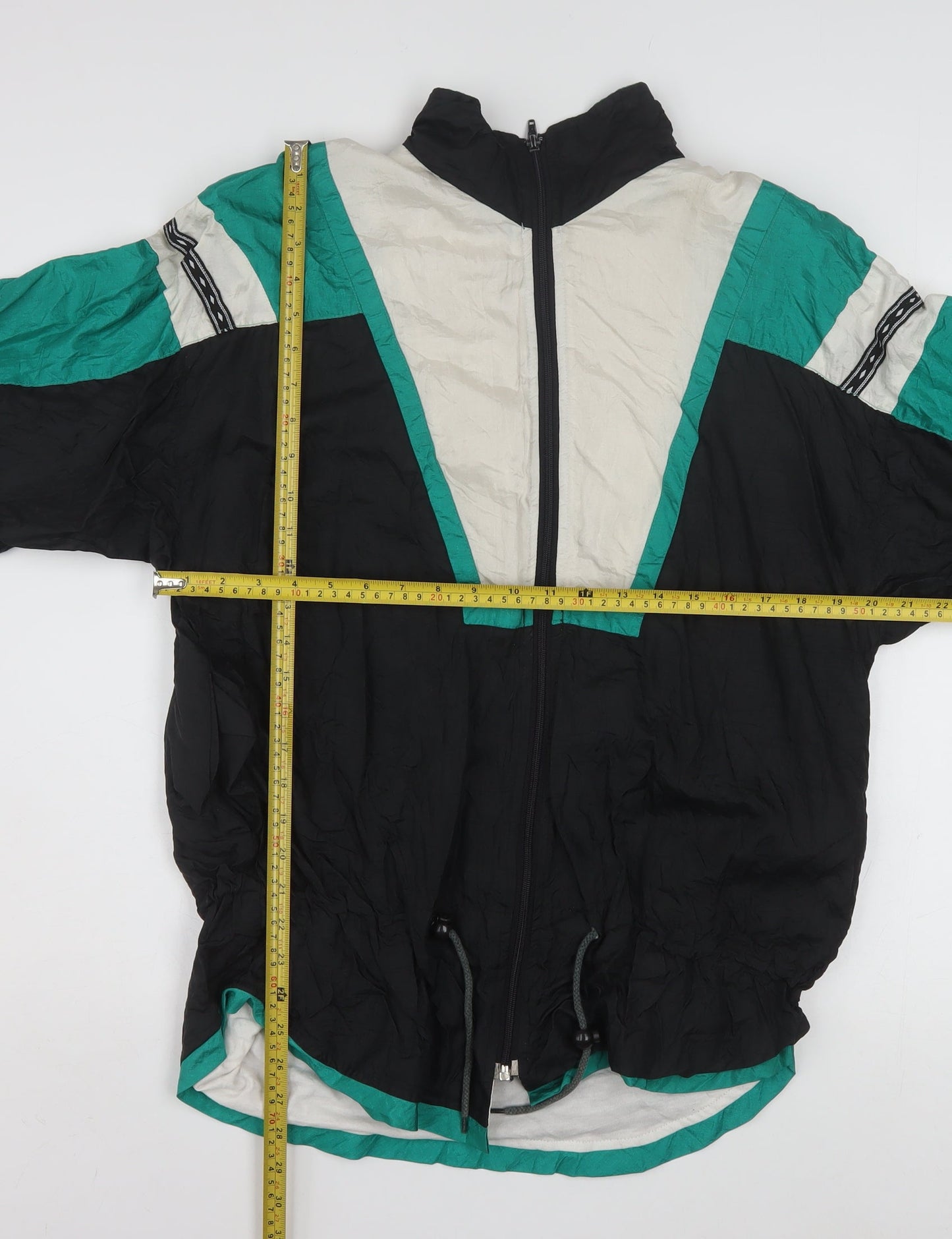 Sunterra Men’s Black Green White 90s Windbreaker Jacket Size S Retro