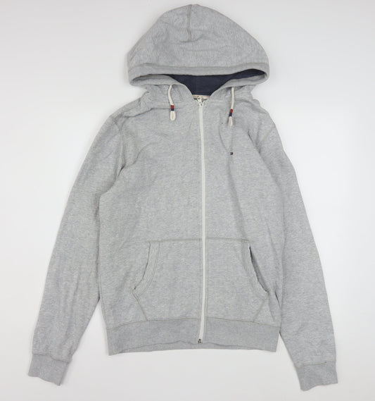 Preloved Hilfiger Denim Men's Grey Full Zip Hoodie Size S - Front