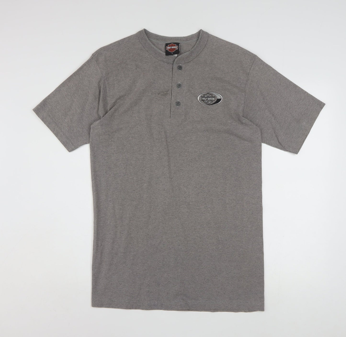 Harley-Davidson Men's Grey Henley T-Shirt L Classic Cotton Blend