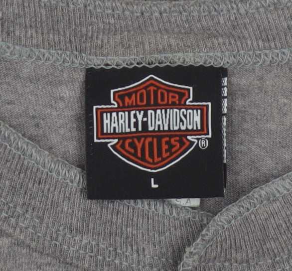 Harley-Davidson Men's Grey Henley T-Shirt L Classic Cotton Blend