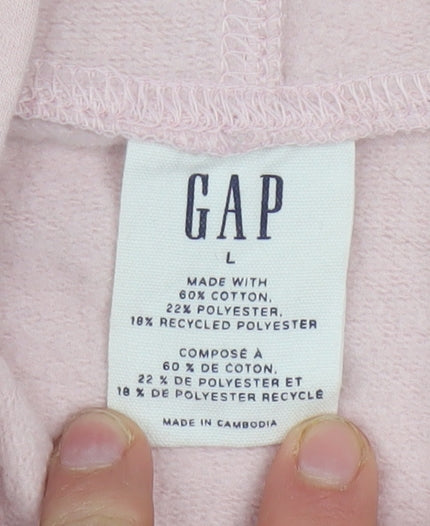 GAP Womens Pink Pullover Hoodie L Logo Cotton Blend Casual