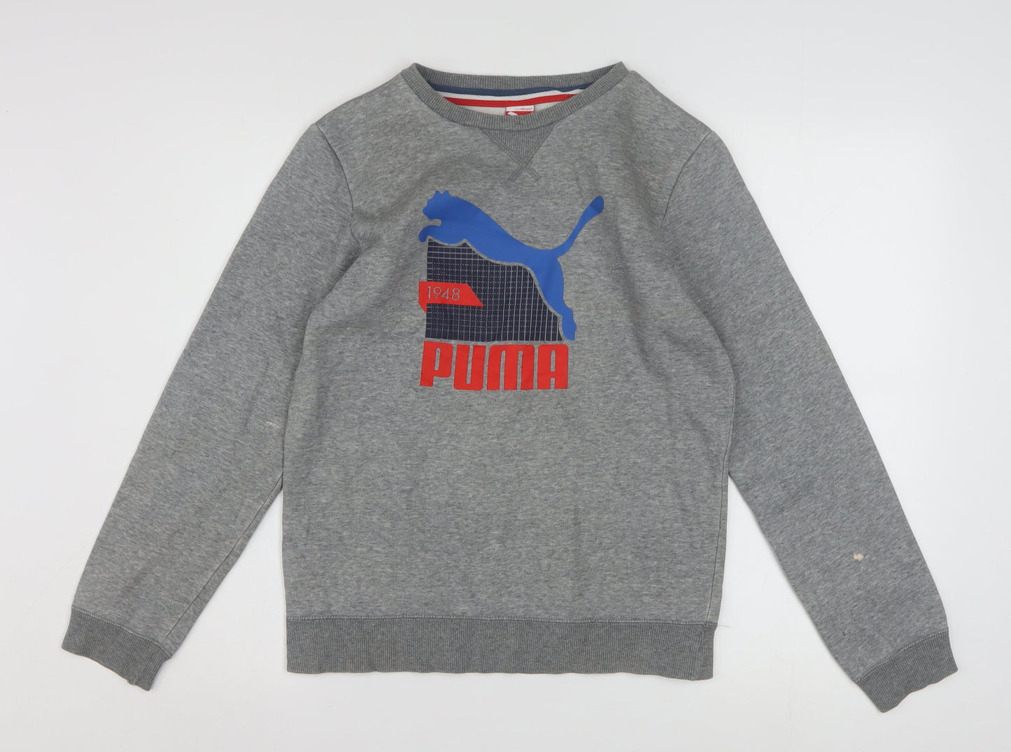 Puma Boys Grey 164 Pullover Crew Neck Sweatshirt with Logo Graphic