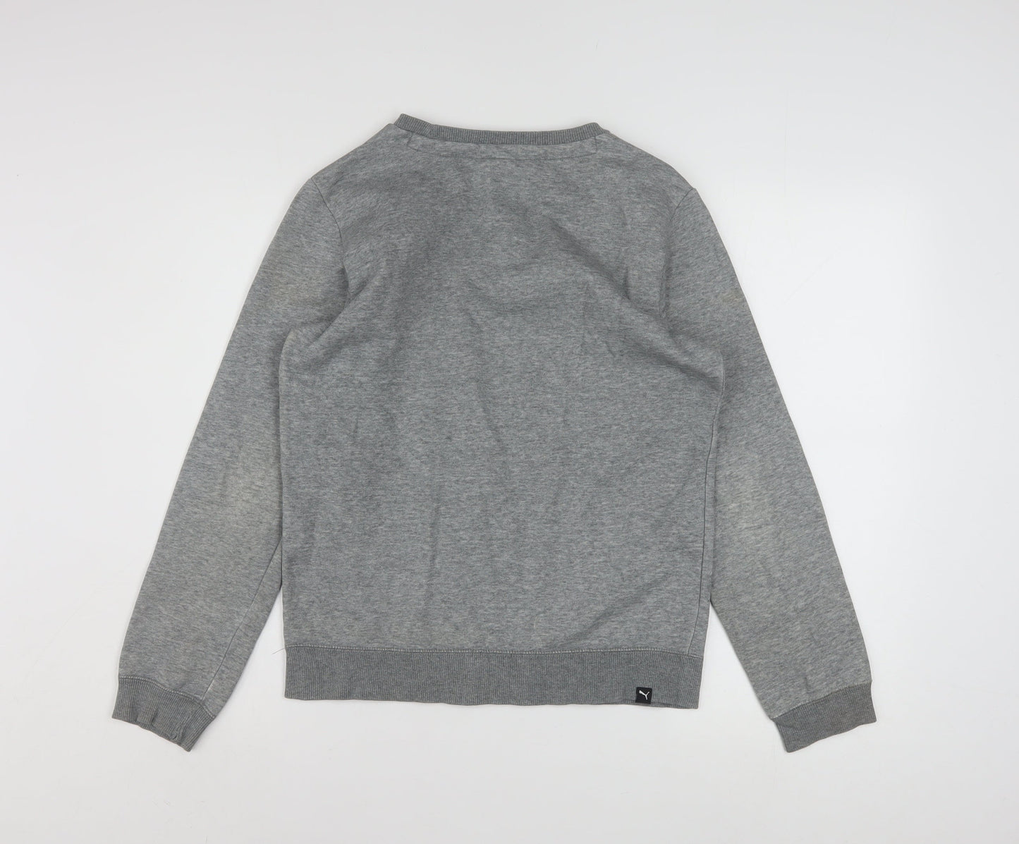 Puma Boys Grey 164 Pullover Crew Neck Sweatshirt with Logo Graphic