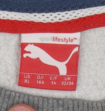 Puma Boys Grey 164 Pullover Crew Neck Sweatshirt with Logo Graphic