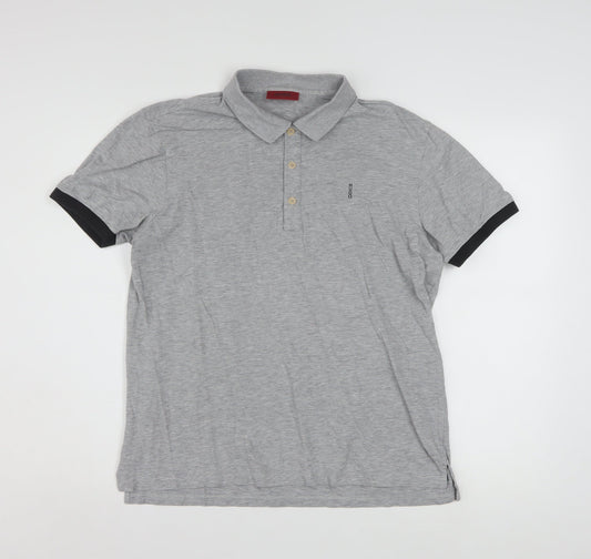 Hugo Boss Men's Grey Cotton Polo Shirt L Short Sleeve Designer