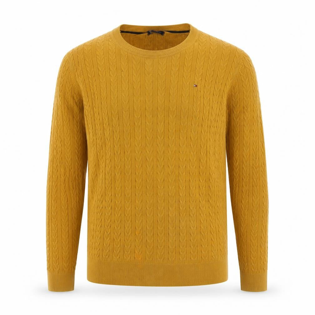 Tommy Hilfiger Men’s Yellow Cable-Knit Cotton Jumper Size L