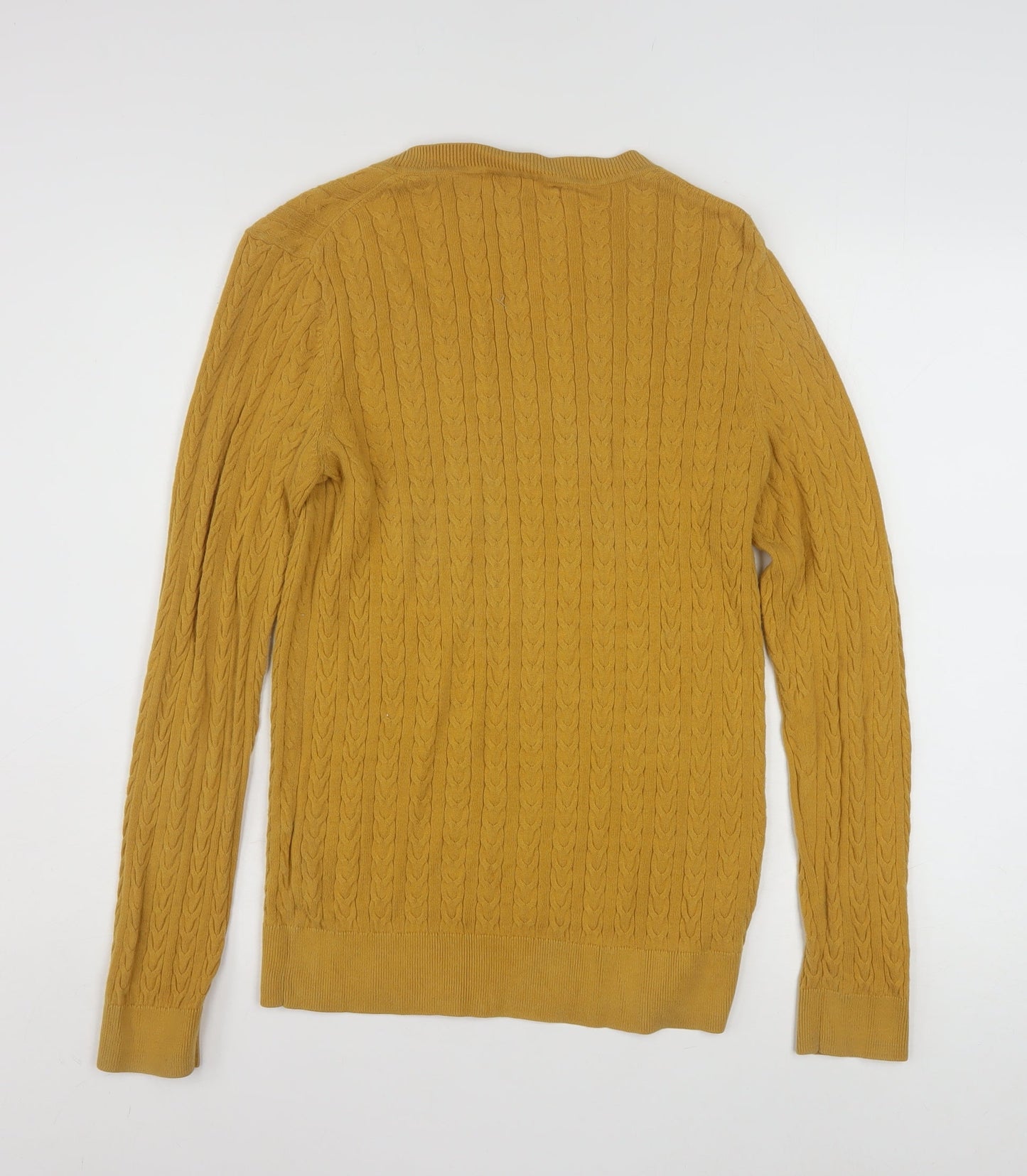 Tommy Hilfiger Men’s Yellow Cable-Knit Cotton Jumper Size L