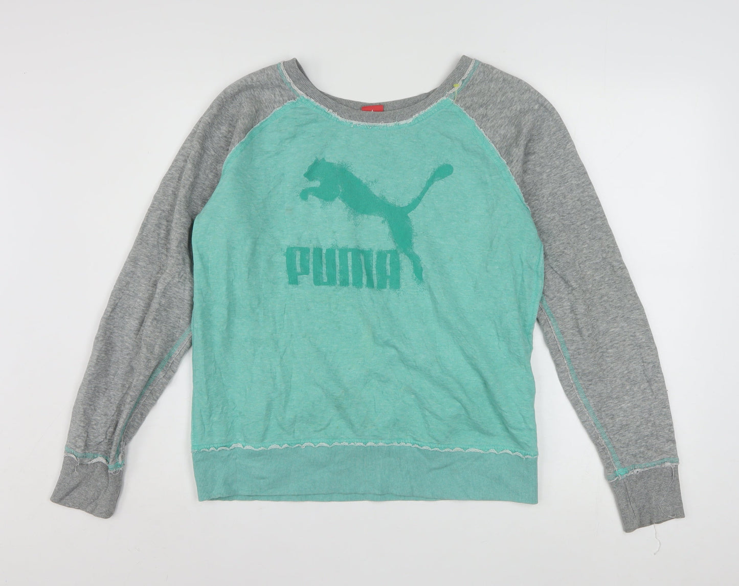 Puma Women’s Green & Grey Pullover Sweatshirt UK 14 Cotton Blend