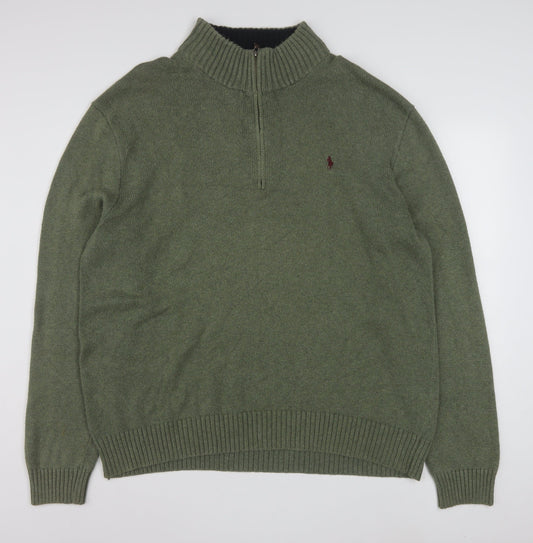 Polo Ralph Lauren Men's Green 2XL 1/2 Zip Cotton Jumper
