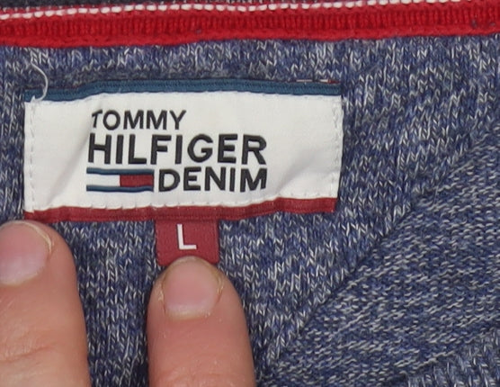 Tommy Hilfiger Men Blue Knit Cotton Crew Neck Pullover Sweatshirt L