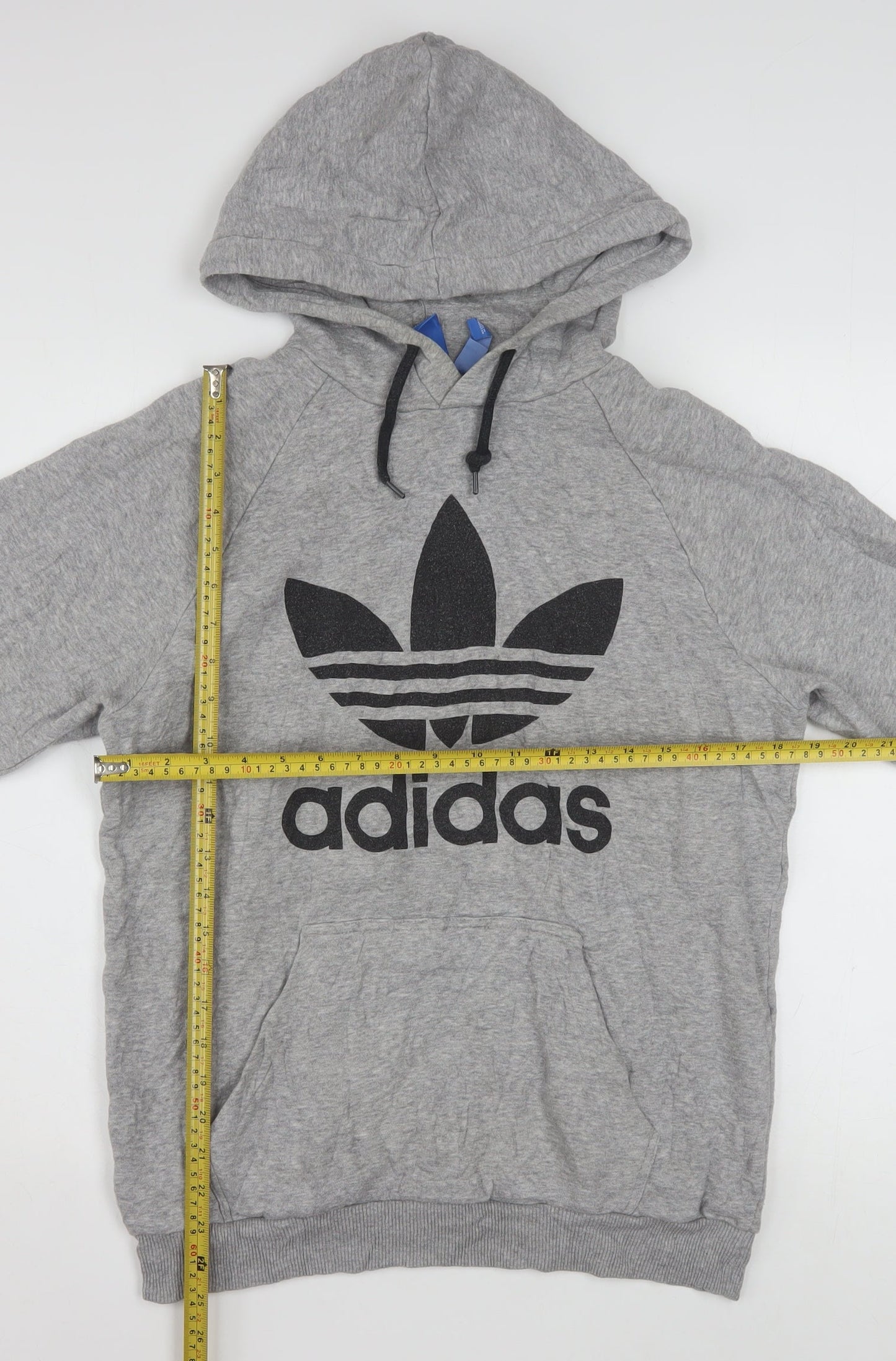 Adidas Mens Grey Pullover Hoodie M Graphic Logo Sportswear