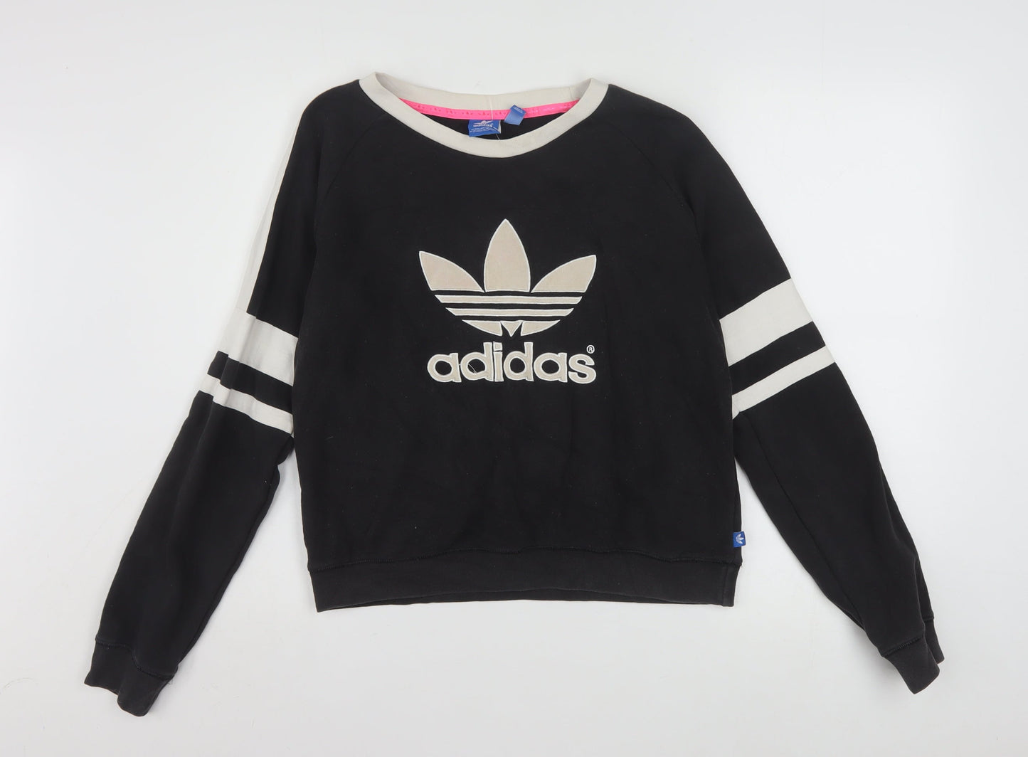 Adidas Women Black Beige Logo Crew Neck Long Sleeve Sweatshirt Size 10