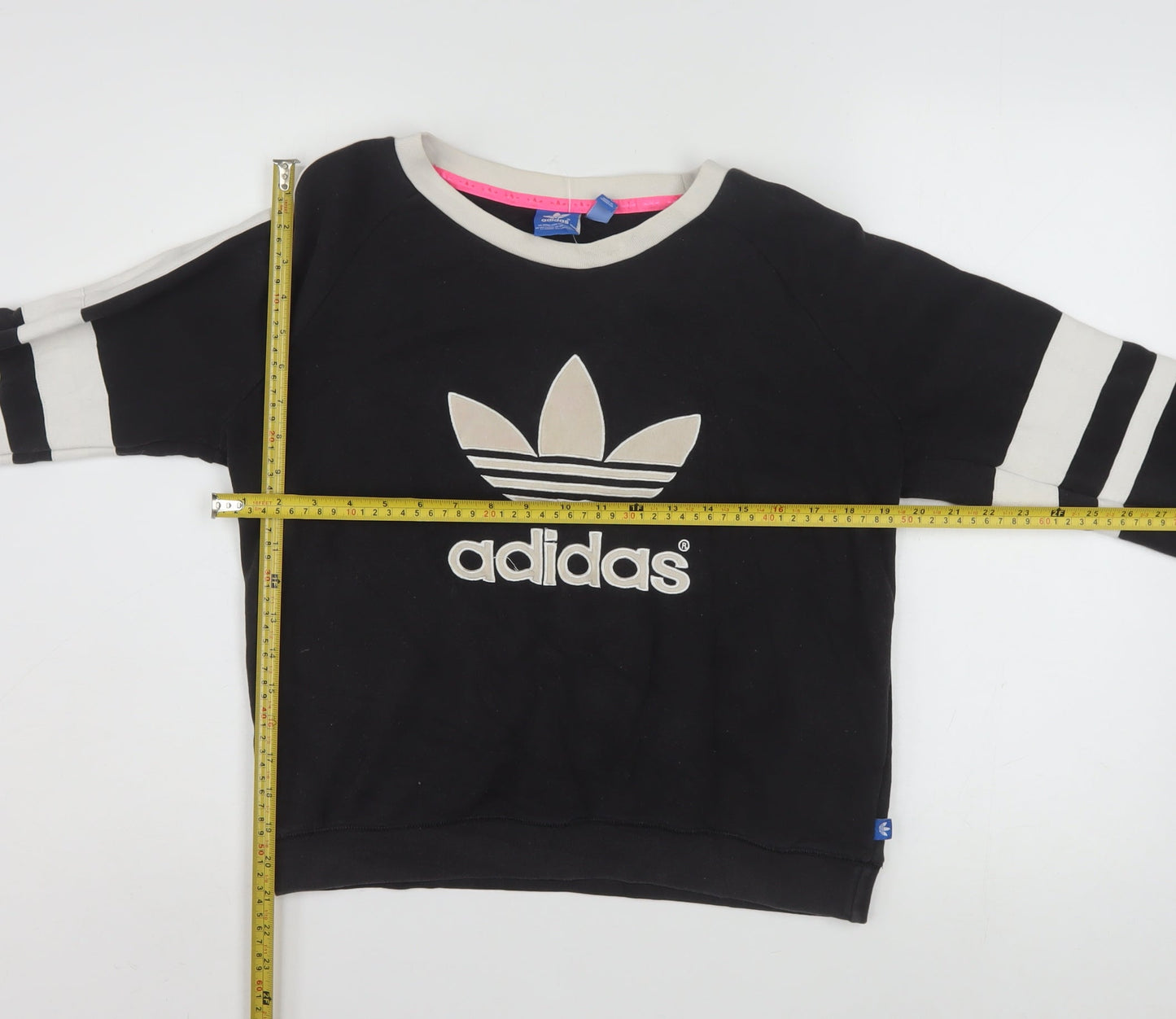 Adidas Women Black Beige Logo Crew Neck Long Sleeve Sweatshirt Size 10