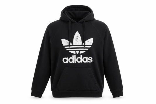 Adidas Mens Black Pullover Hoodie Logo Fleece Sweatshirt Size M