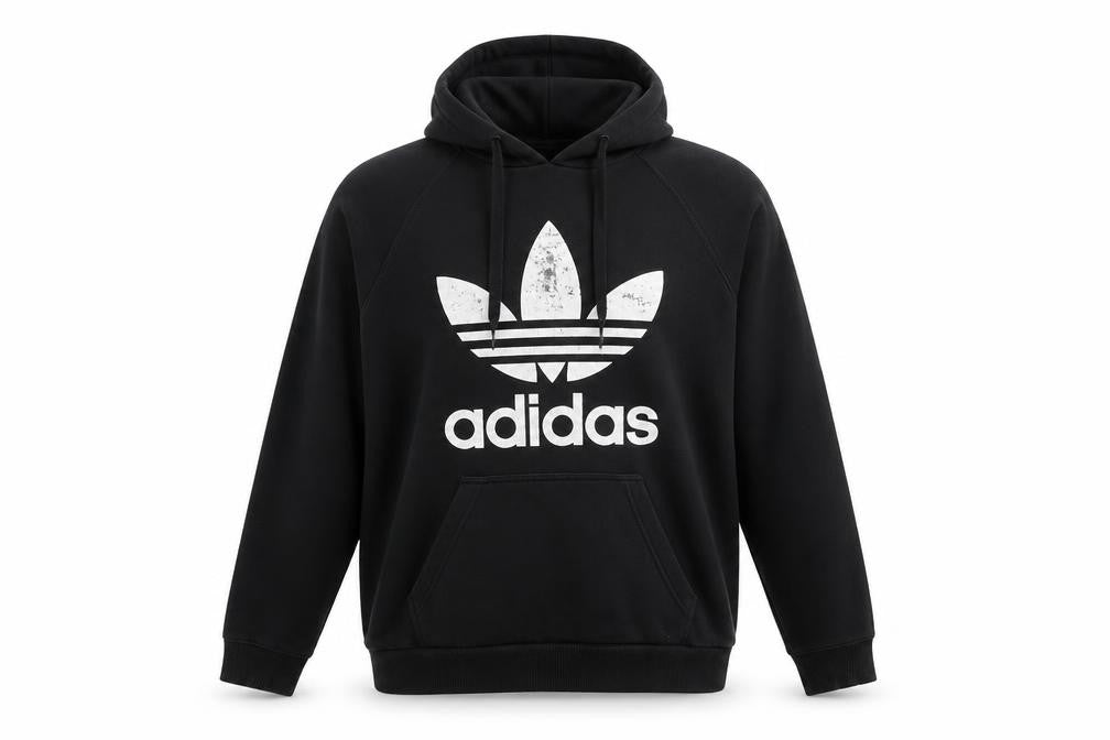 Adidas Mens Black Pullover Hoodie Logo Fleece Sweatshirt Size M